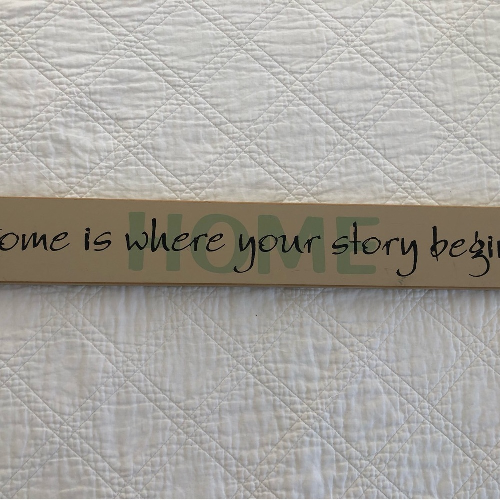 EUC Home Is Where Your Story Begins Wall Decor Sign - Tan, Black and Green